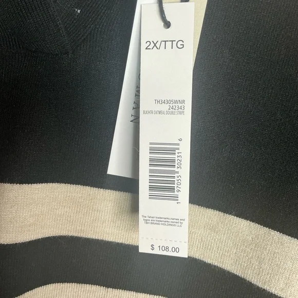 T Tahari Black and Tan Striped V-Neck Sweater - Picture 5 of 8
